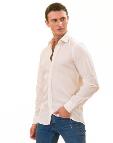 Men’s Off-White Linen Shirt – Luxury Tailor Fit European Made Button-Up