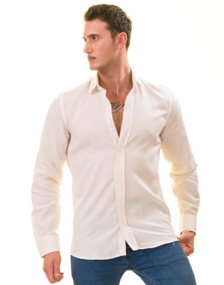 Men’s Off-White Linen Shirt – Luxury Tailor Fit European Made Button-Up