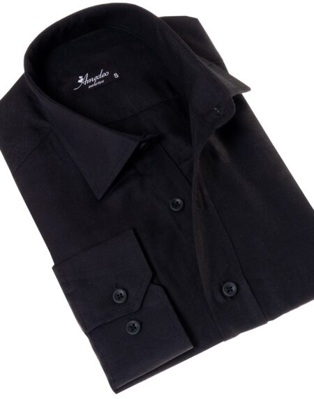 Black Luxury Men’s Tailor Fit Button Up European Made Linen Shirts