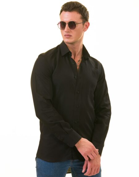 Black Luxury Men’s Tailor Fit Button Up European Made Linen Shirts