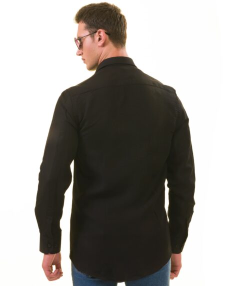 Black Luxury Men’s Tailor Fit Button Up European Made Linen Shirts