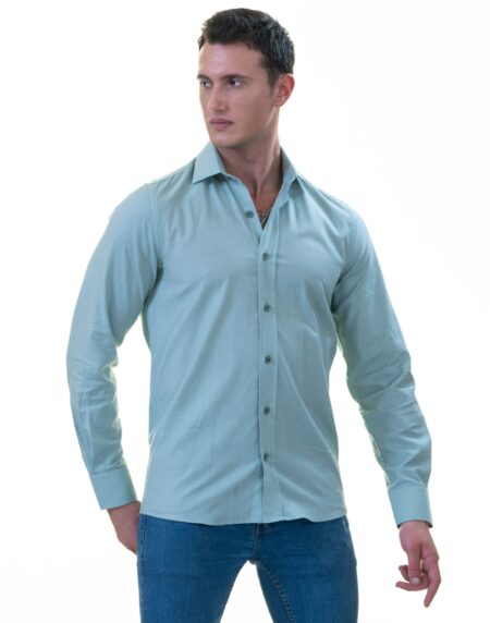 Men’s Blue Linen Shirt – Luxury Tailor Fit European Made Button-Up