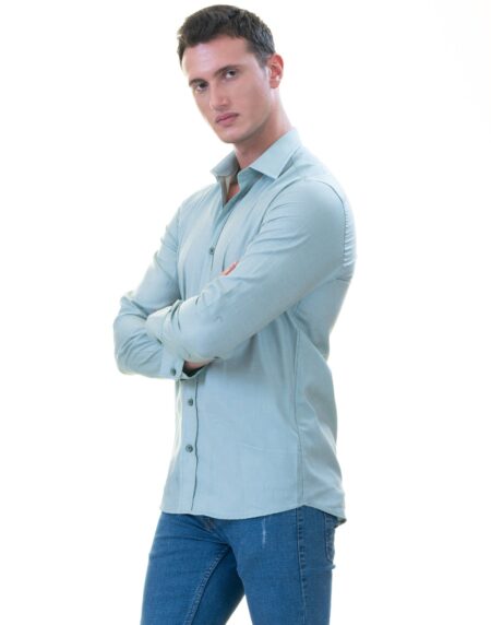 Men’s Blue Linen Shirt – Luxury Tailor Fit European Made Button-Up