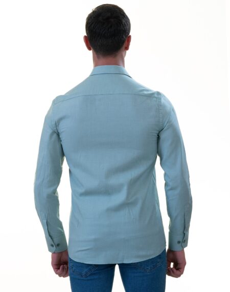 Men’s Blue Linen Shirt – Luxury Tailor Fit European Made Button-Up