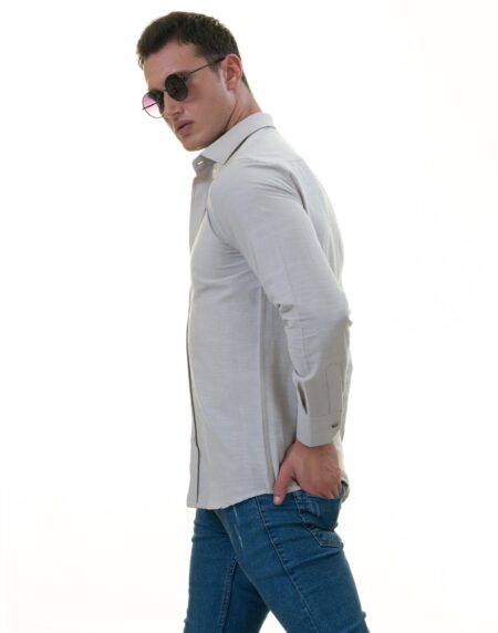 Men’s Light Gray Linen Shirt – Luxury Tailor Fit European Made Button-Up