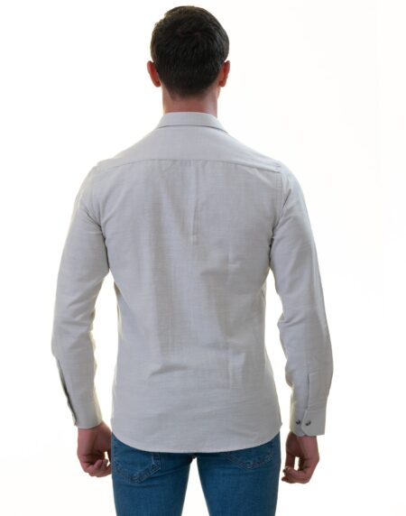 Men’s Light Gray Linen Shirt – Luxury Tailor Fit European Made Button-Up