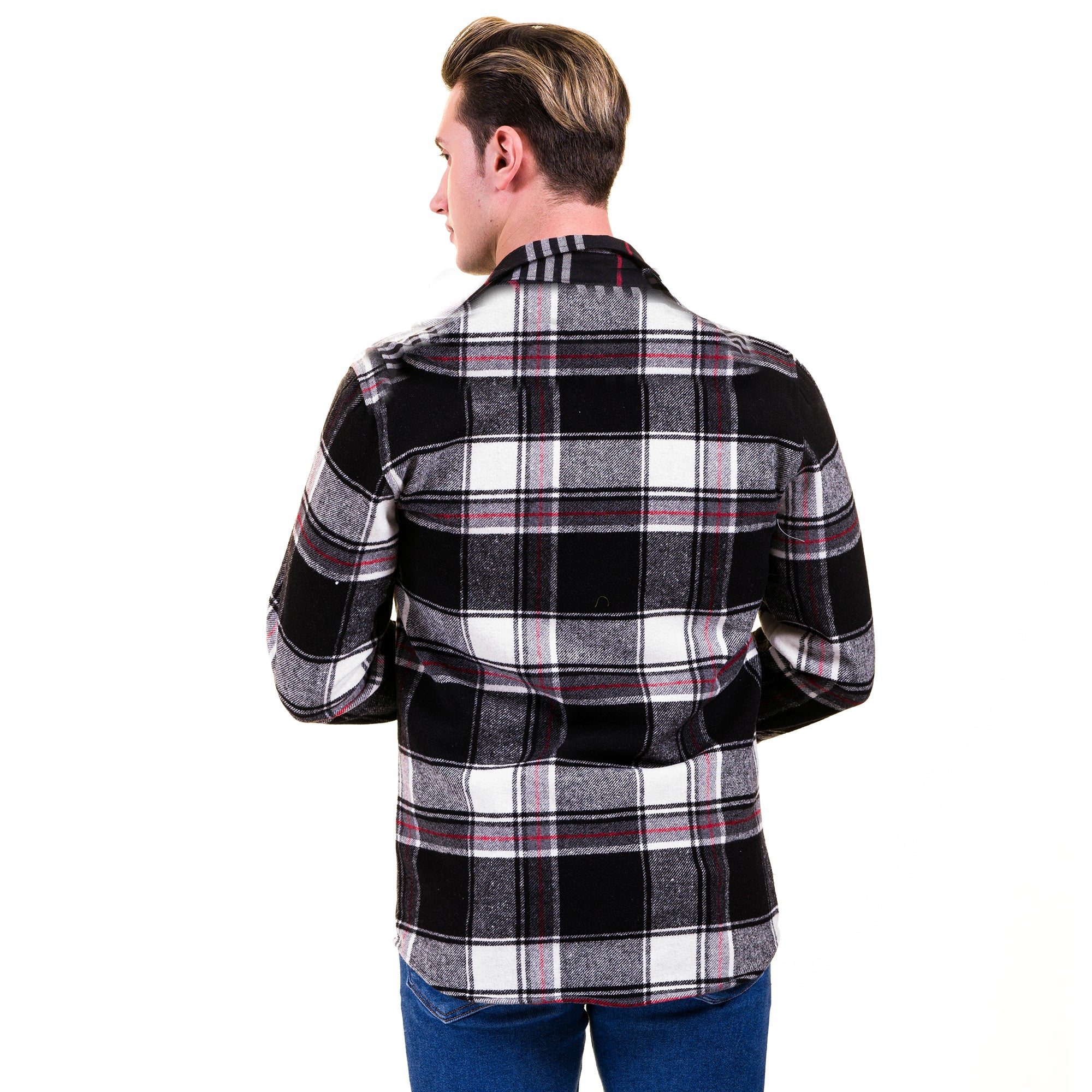Black & White Check Mens Dress Shirt - Slim Fit Cotton Shirts for Men - Image 2