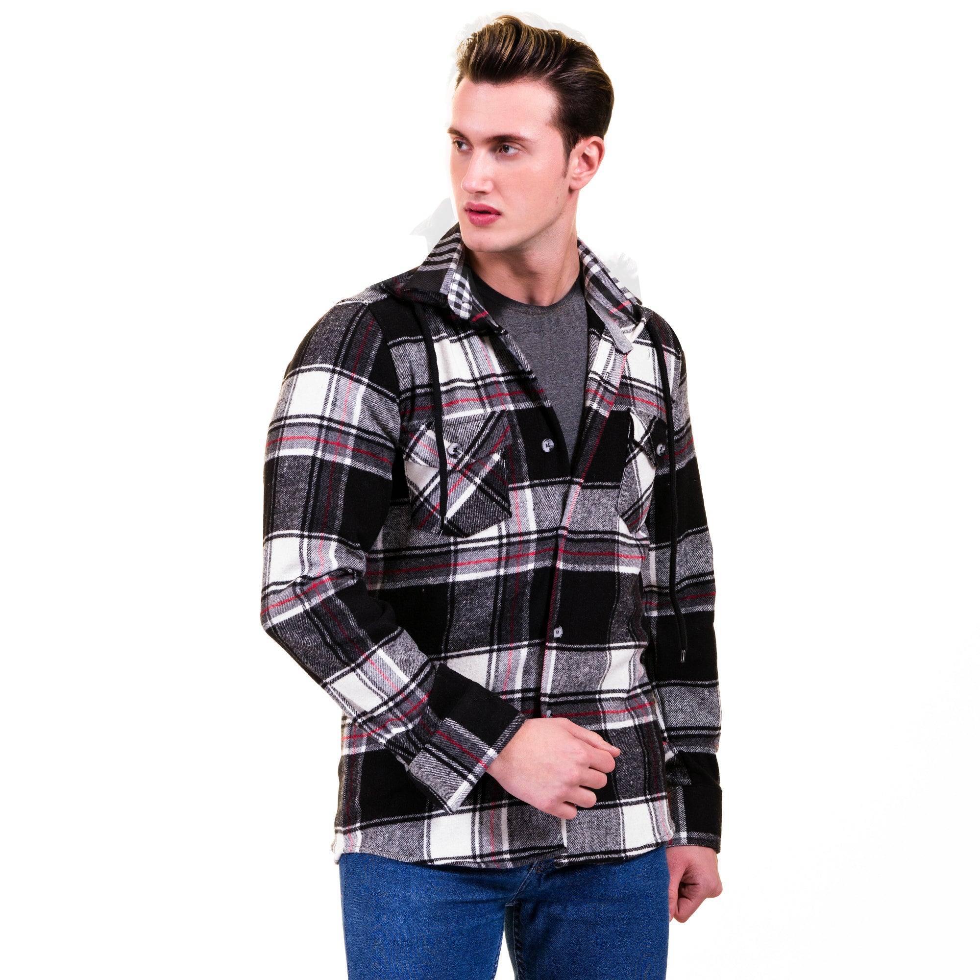Black & White Check Mens Dress Shirt – Slim Fit Cotton Shirts for Men