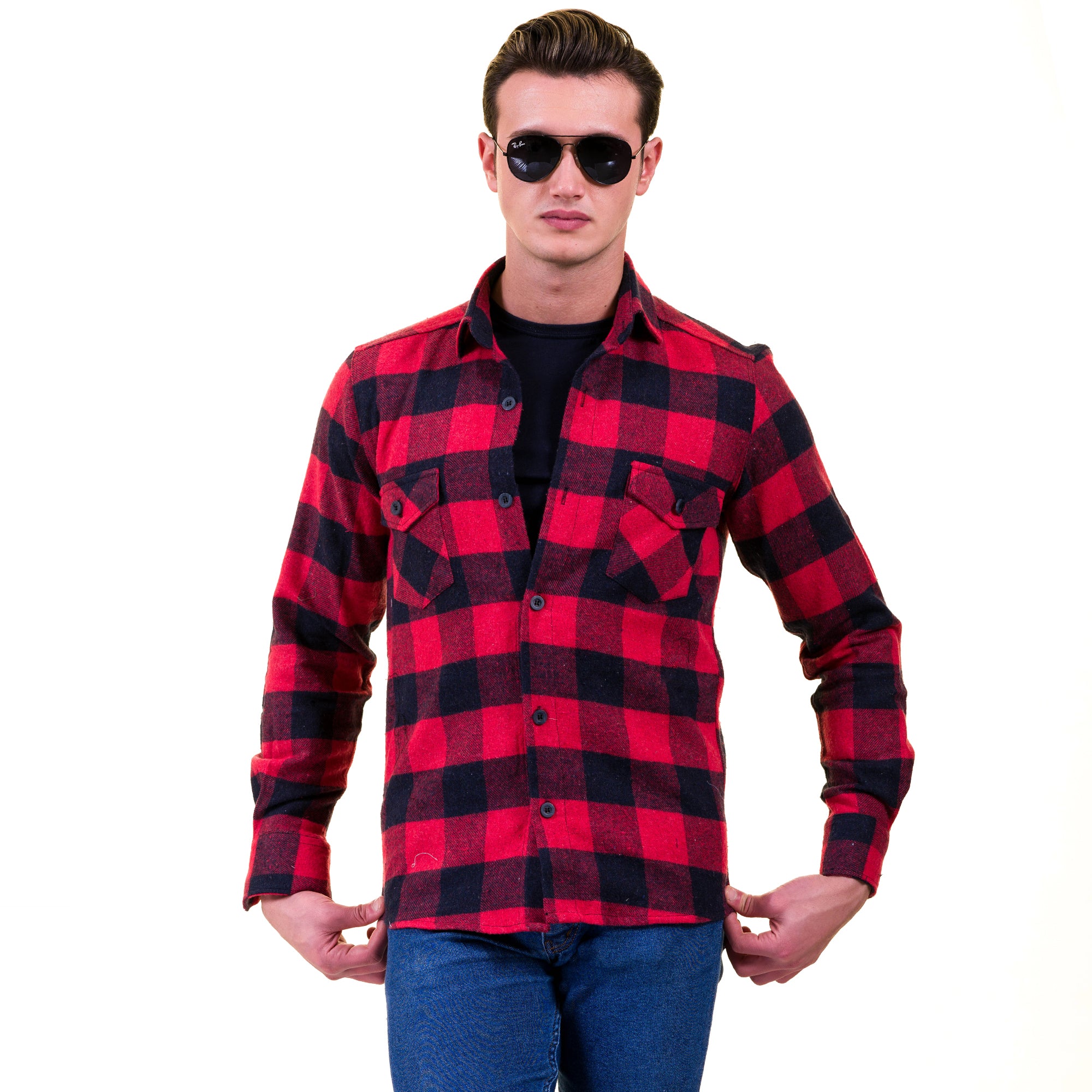 Red Black Check Mens Slim Fit Designer Dress Shirt - tailored Cotton Shirts for Work and Casual Wear - Image 4