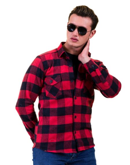 Red Black Check Mens Slim Fit Designer Dress Shirt – tailored Cotton Shirts for Work and Casual Wear