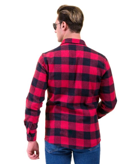 Red Black Check Mens Slim Fit Designer Dress Shirt – tailored Cotton Shirts for Work and Casual Wear