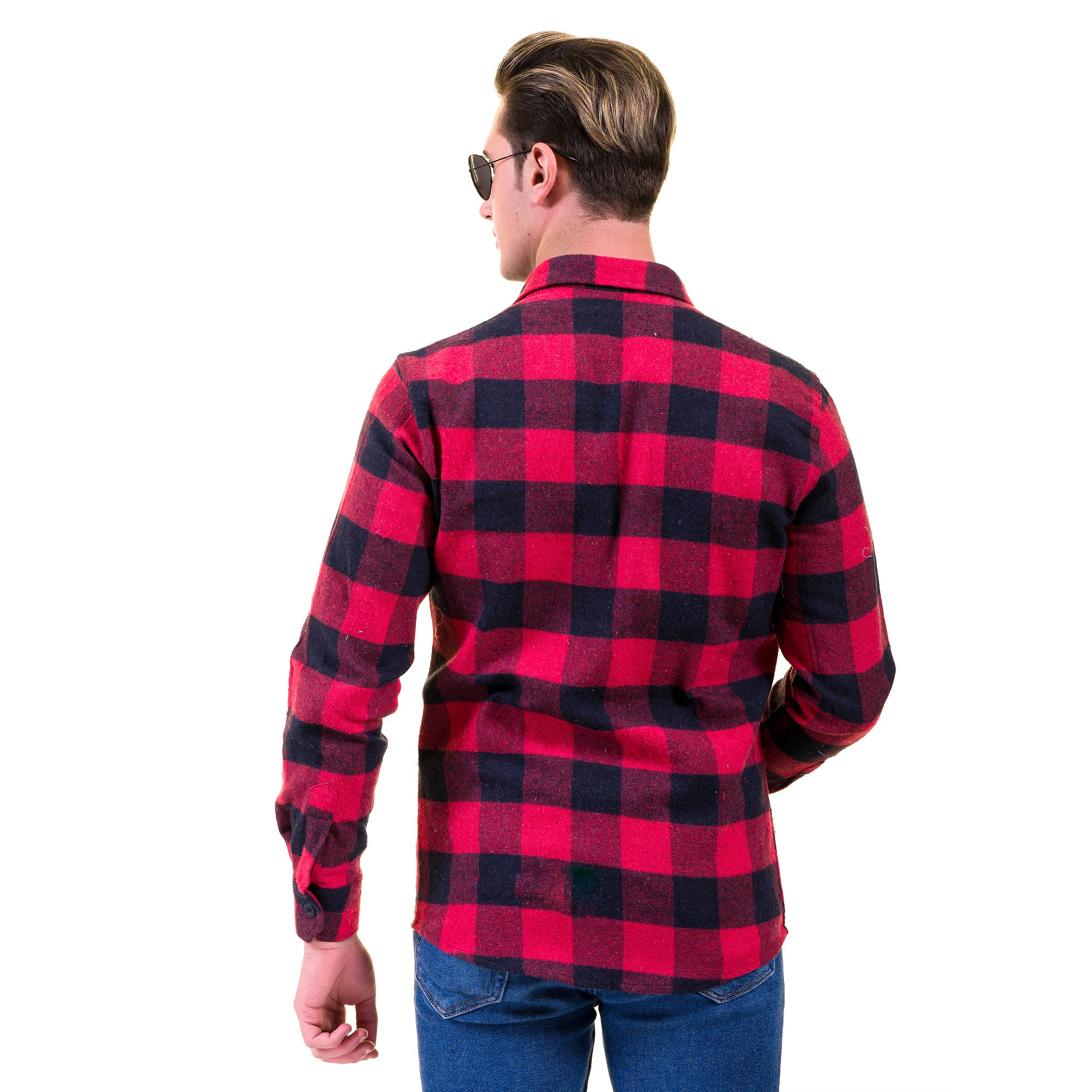 Red Black Check Mens Slim Fit Designer Dress Shirt - tailored Cotton Shirts for Work and Casual Wear - Image 2