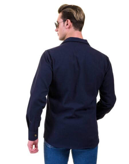 Solid Navy Blue Check Mens Slim Fit Designer Dress Shirt – tailored Cotton Shirts for Work and Casual Wear