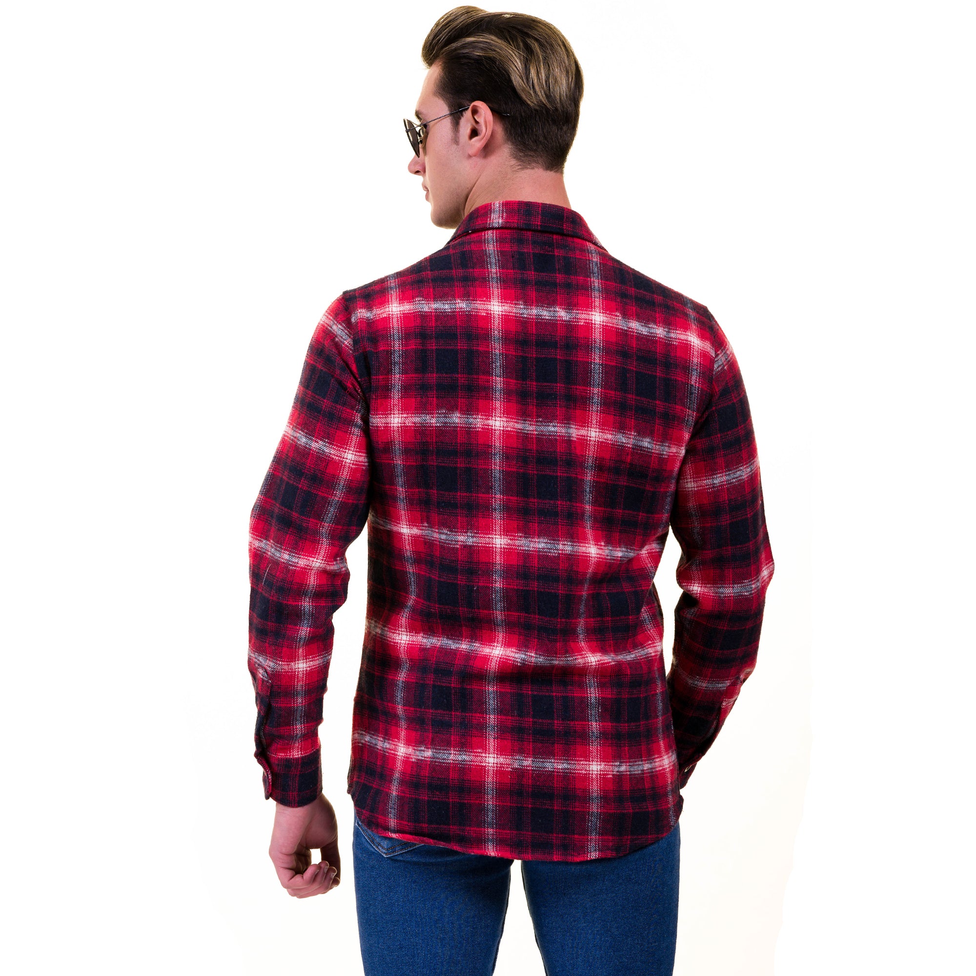 Red Black White Check Mens Slim Fit Designer Dress Shirt - tailored Cotton Shirts for Work and Casual Wear - Image 2