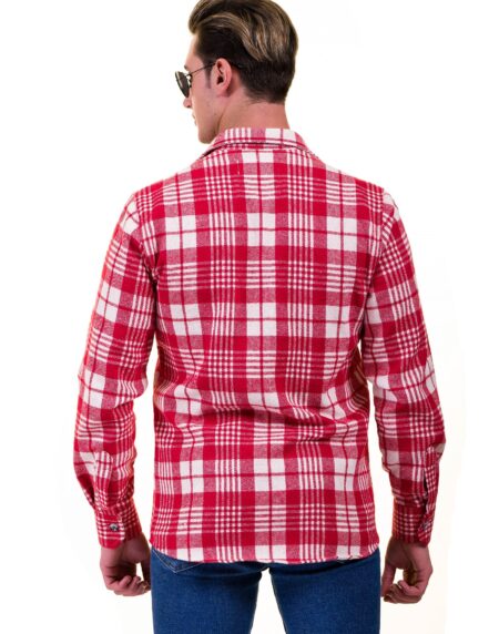 Red White Check Mens Slim Fit Designer Dress Shirt – tailored Cotton Shirts for Work and Casual Wear