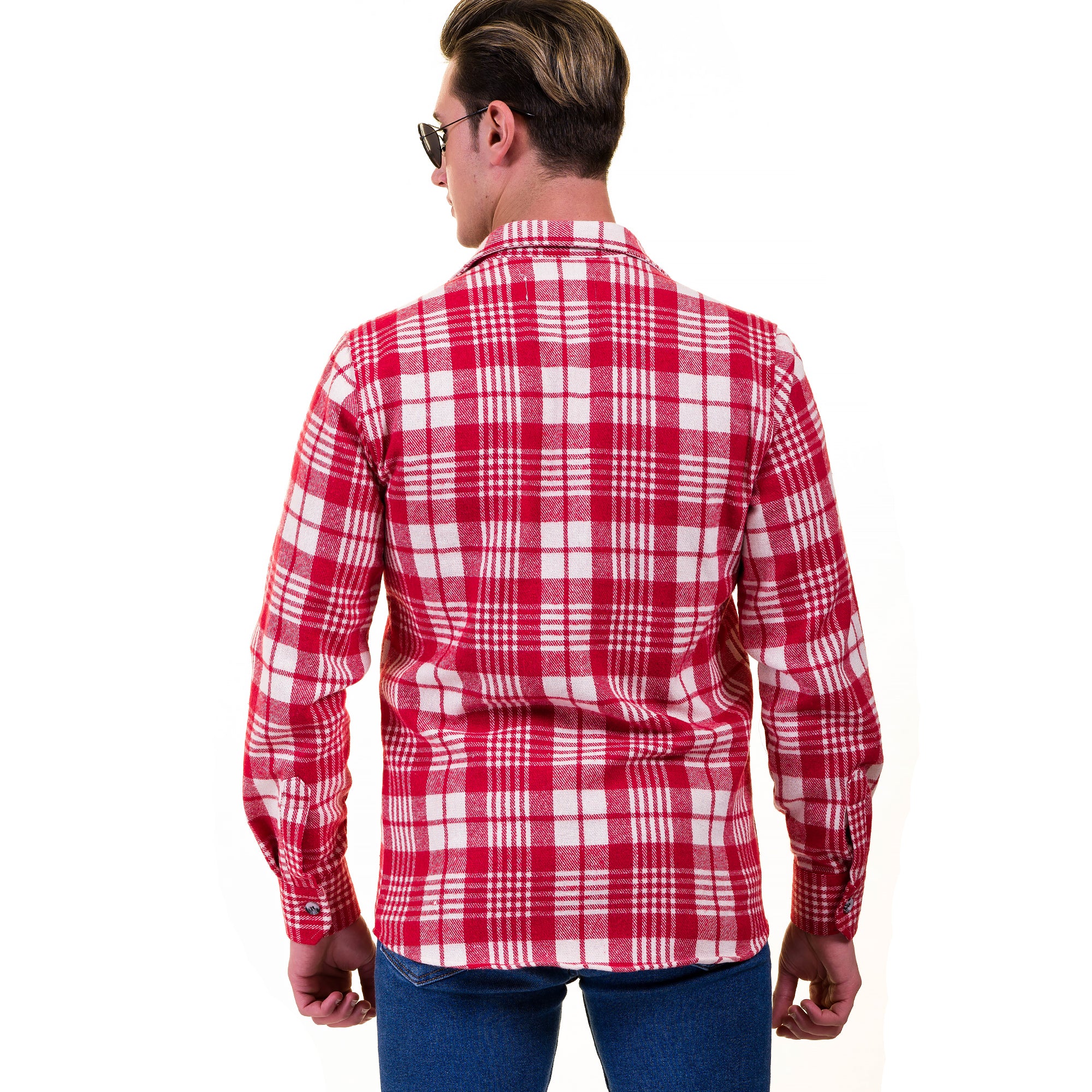 Red White Check Mens Slim Fit Designer Dress Shirt - tailored Cotton Shirts for Work and Casual Wear - Image 4