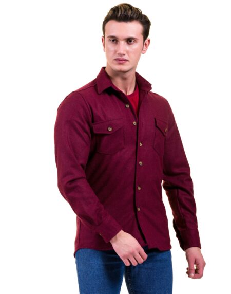 Solid Burgandy Mens Slim Fit Designer Dress Shirt – tailored Cotton Shirts for Work and Casual Wear