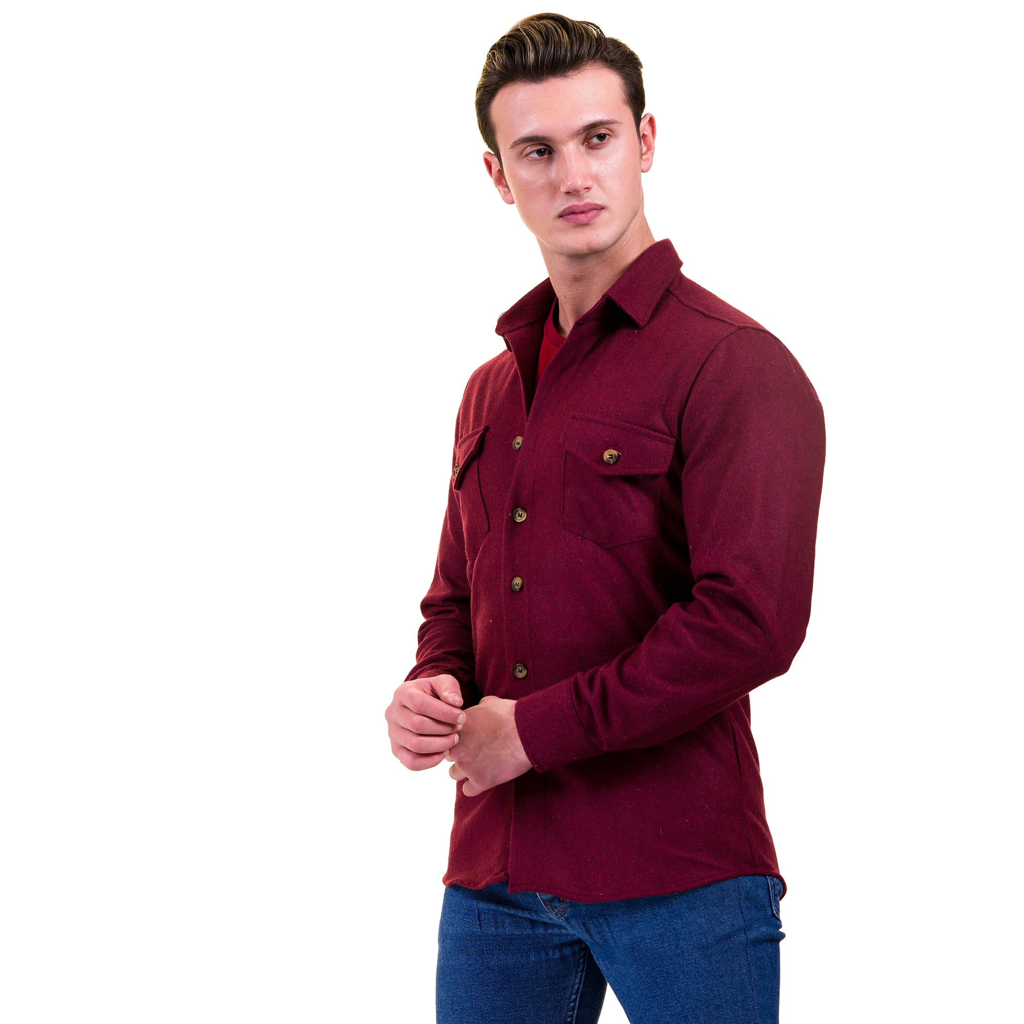 Solid Burgandy Mens Slim Fit Designer Dress Shirt – tailored Cotton Shirts for Work and Casual Wear