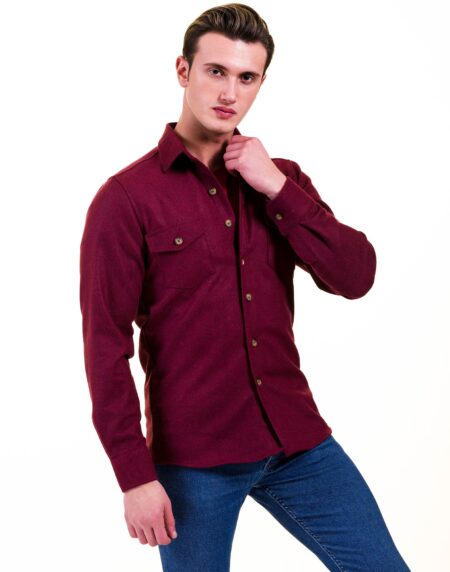 Solid Burgandy Mens Slim Fit Designer Dress Shirt – tailored Cotton Shirts for Work and Casual Wear