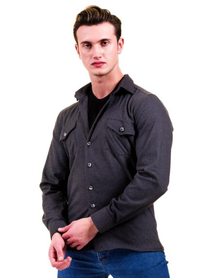 Solid Grey Mens Slim Fit Designer Dress Shirt – tailored Cotton Shirts for Work and Casual Wear