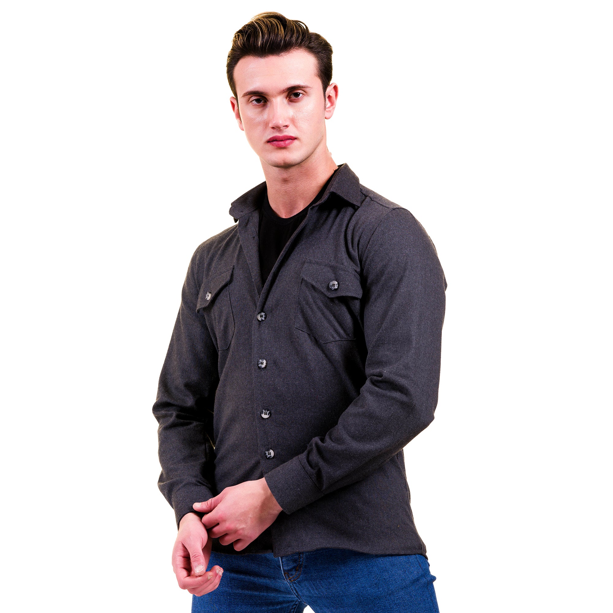 Solid Grey Mens Slim Fit Designer Dress Shirt – tailored Cotton Shirts for Work and Casual Wear