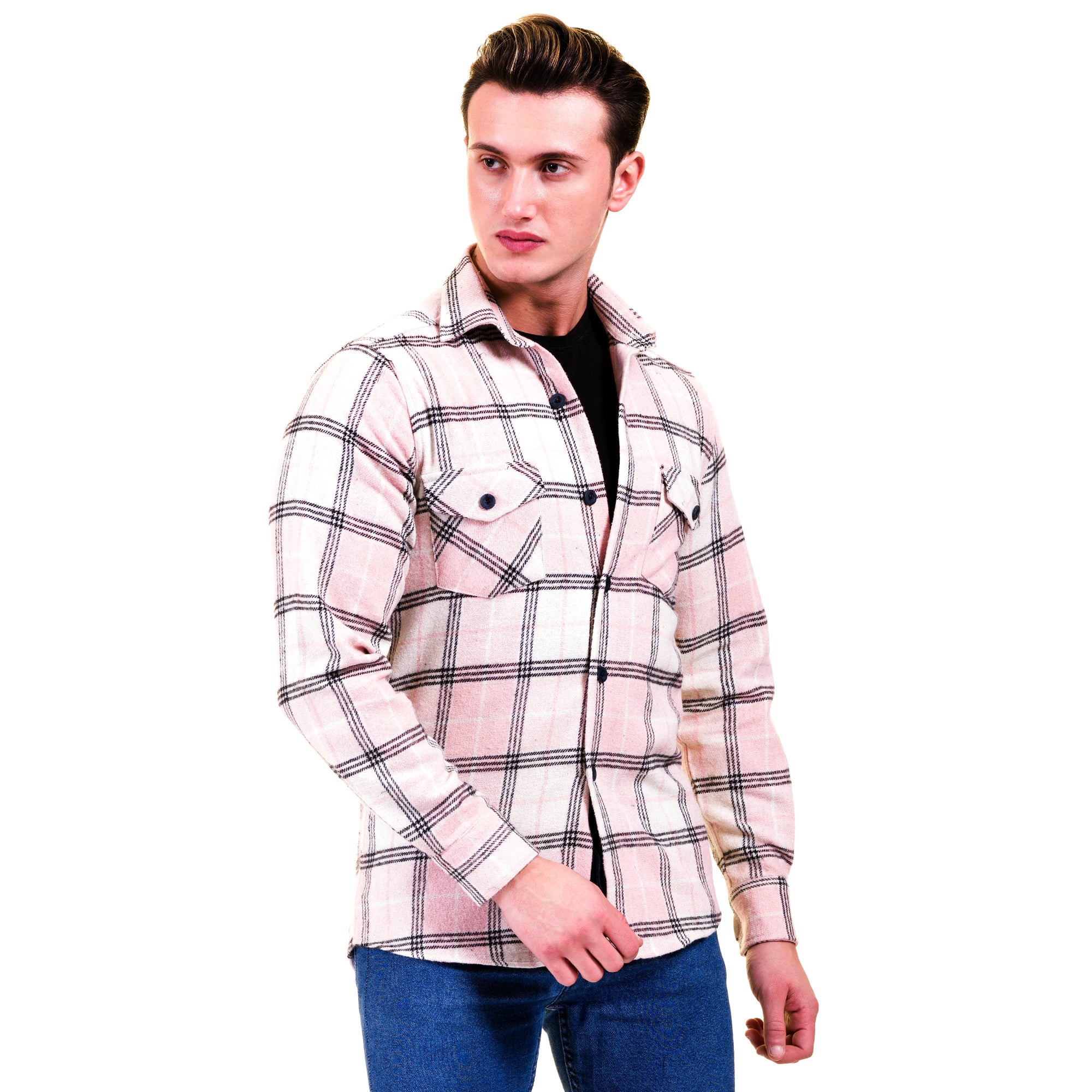 Salmon Pink White Check Mens Slim Fit Designer Dress Shirt - tailored Cotton Shirts for Work and Casual Wear - Image 2