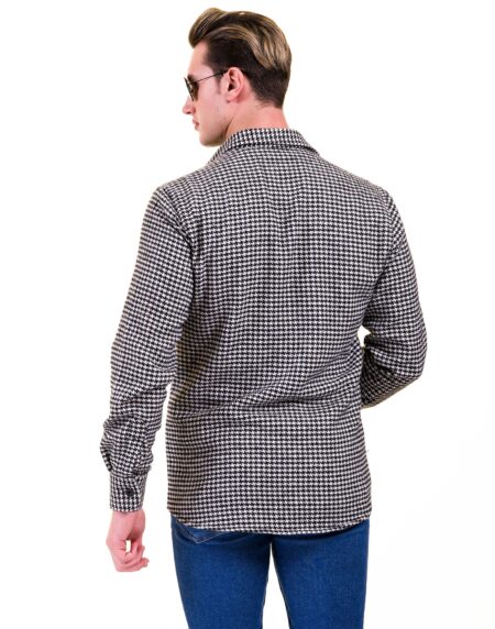 Black White Harringbone Mens Slim Fit Designer French Cuff Shirt – tailored Cotton Shirts for Work and Casual Wear