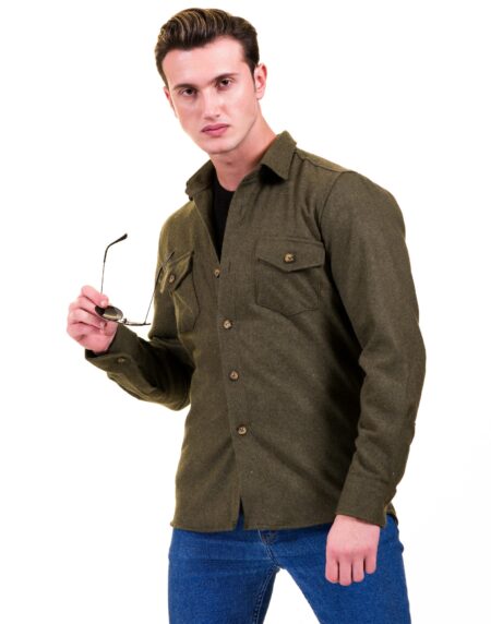 Solid Olive Green Mens Slim Fit Designer Dress Shirt – tailored Cotton Shirts for Work and Casual Wear