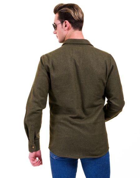 Solid Olive Green Mens Slim Fit Designer Dress Shirt – tailored Cotton Shirts for Work and Casual Wear