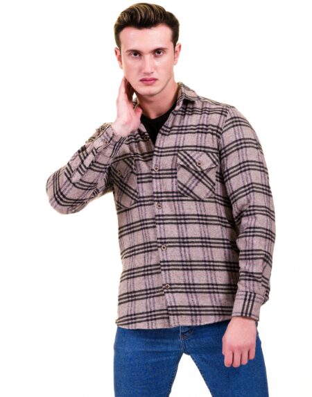 Tan Black Check  Mens Slim Fit Designer Dress Shirt – tailored Cotton Shirts for Work and Casual Wear