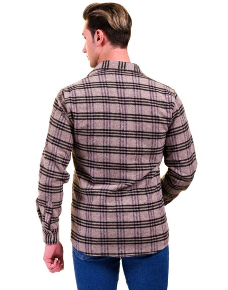Tan Black Check  Mens Slim Fit Designer Dress Shirt – tailored Cotton Shirts for Work and Casual Wear