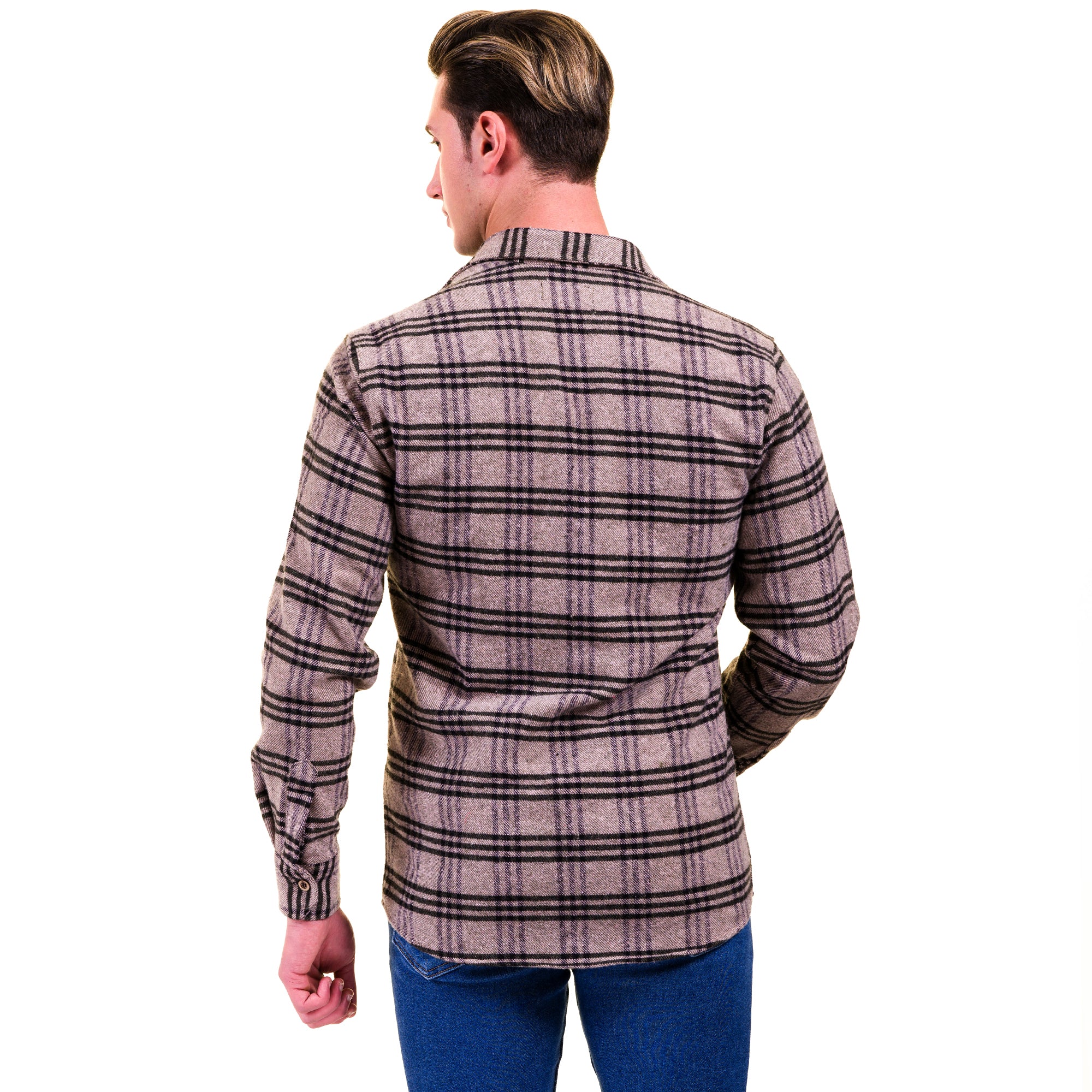 Tan Black Check Mens Slim Fit Designer Dress Shirt - tailored Cotton Shirts for Work and Casual Wear - Image 5