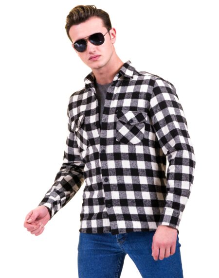 Black White Check Mens Slim Fit Designer French Cuff Shirt – tailored Cotton Shirts for Work and Casual Wear