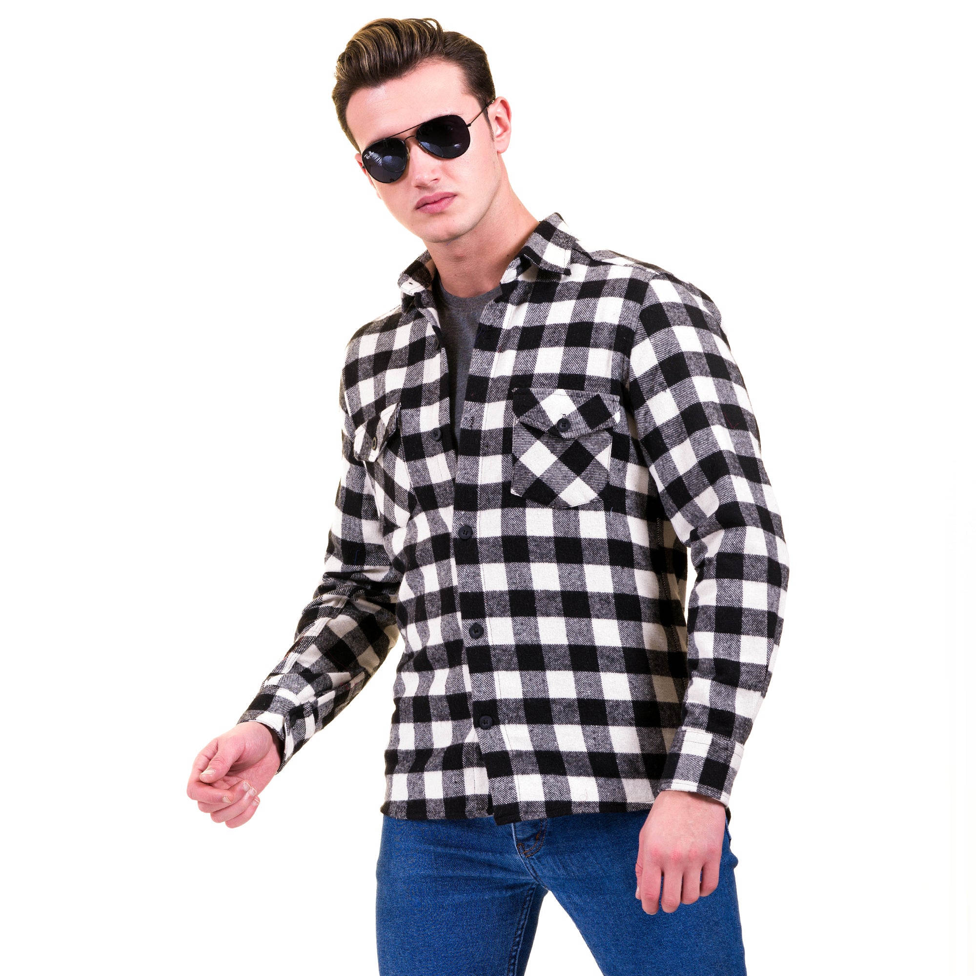 Black White Check Mens Slim Fit Designer French Cuff Shirt - tailored Cotton Shirts for Work and Casual Wear - Image 2