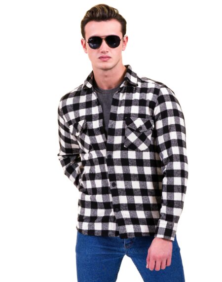 Black White Check Mens Slim Fit Designer French Cuff Shirt – tailored Cotton Shirts for Work and Casual Wear