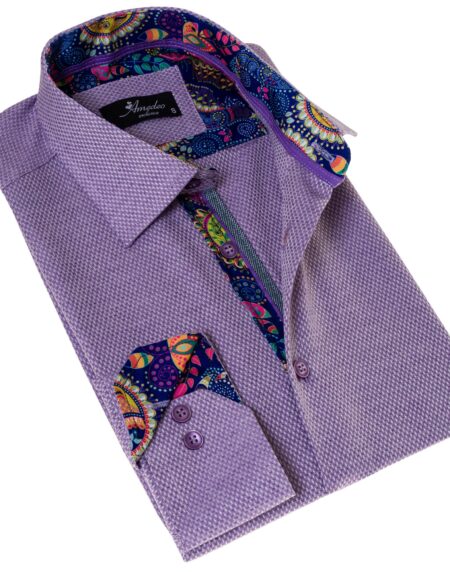 Purple Jacquard Men’s Slim Fit Designer Dress Shirt – Tailored Cotton Shirt