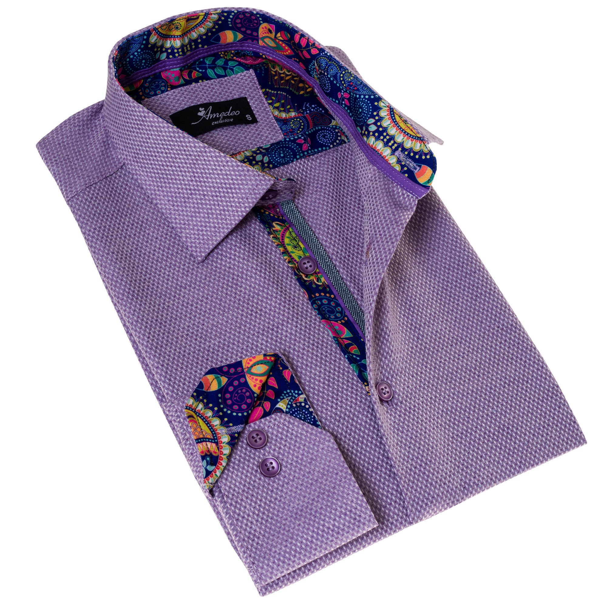 Purple Jacquard Men’s Slim Fit Designer Dress Shirt – Tailored Cotton Shirt
