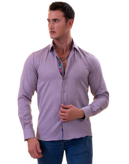 Purple Jacquard Men’s Slim Fit Designer Dress Shirt – Tailored Cotton Shirt