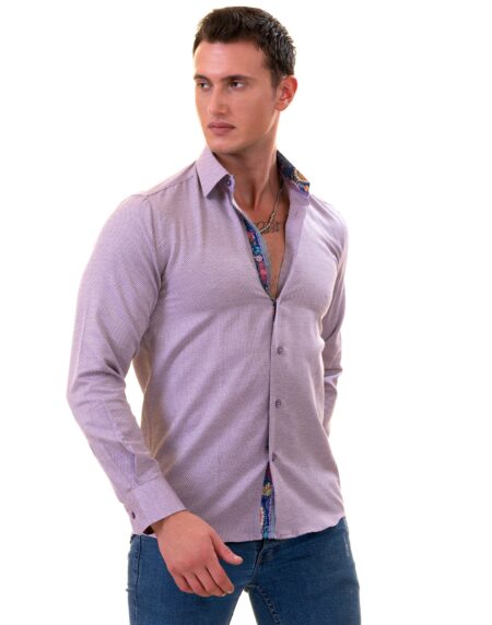 Purple Jacquard Men’s Slim Fit Designer Dress Shirt – Tailored Cotton Shirt