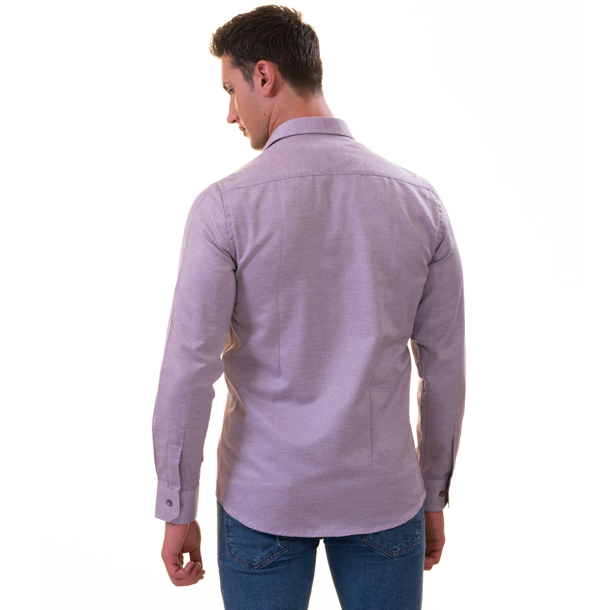 Purple Jacquard Men's Slim Fit Designer Dress Shirt - Tailored Cotton Shirt - Image 6