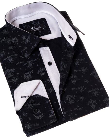 Black Floral Men’s Slim Fit Designer Dress Shirt – Tailored Cotton Shirt