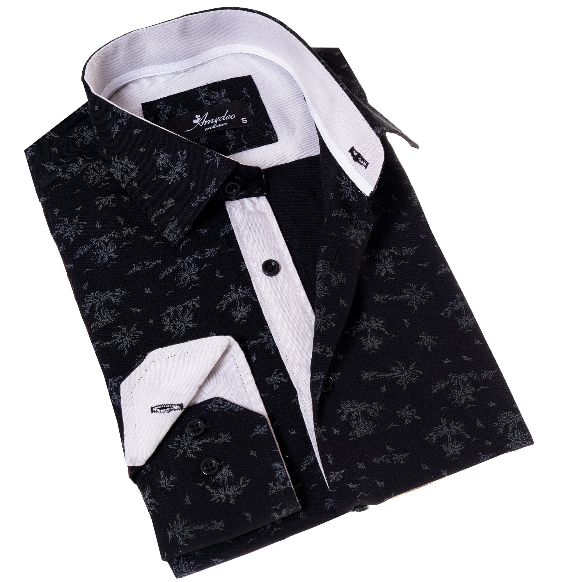 Black Floral Men’s Slim Fit Designer Dress Shirt – Tailored Cotton Shirt