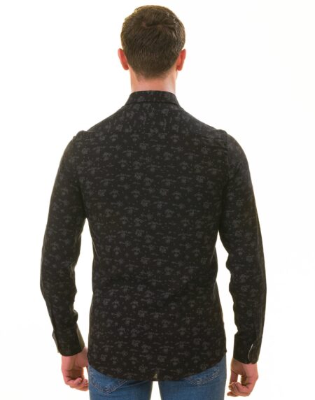 Black Floral Men’s Slim Fit Designer Dress Shirt – Tailored Cotton Shirt
