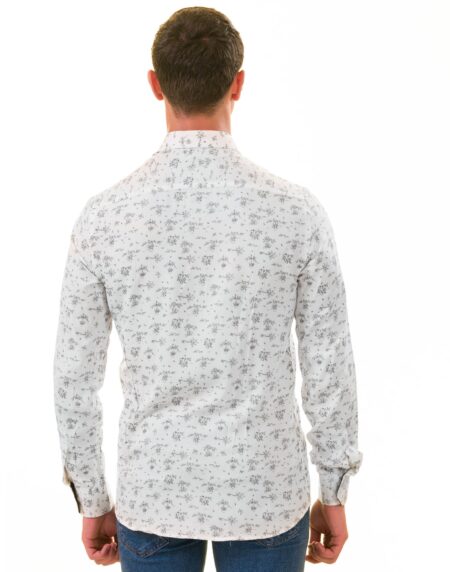 White Floral Men’s Slim Fit Designer Dress Shirt – Tailored Cotton