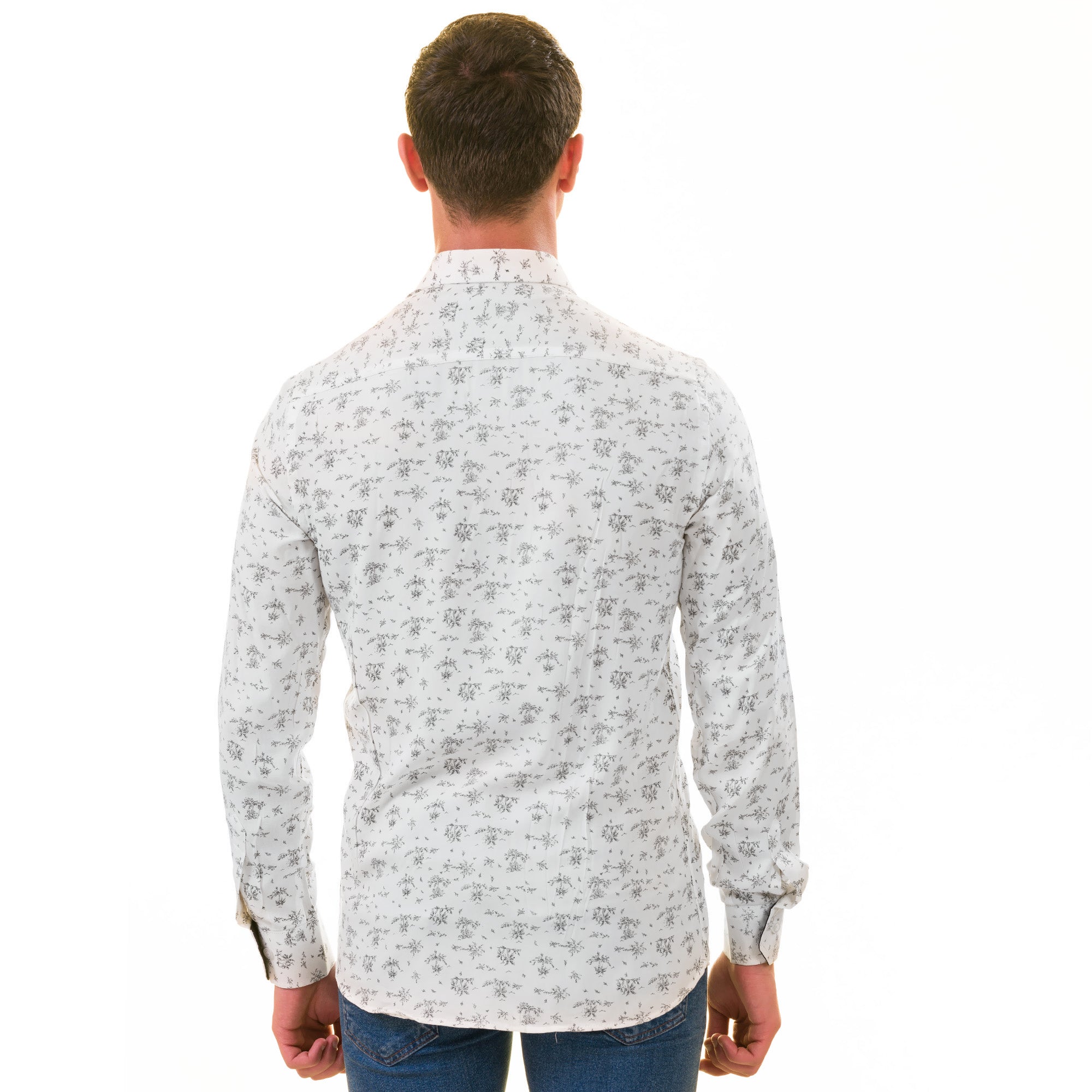 White Floral Men's Slim Fit Designer Dress Shirt - Tailored Cotton - Image 5