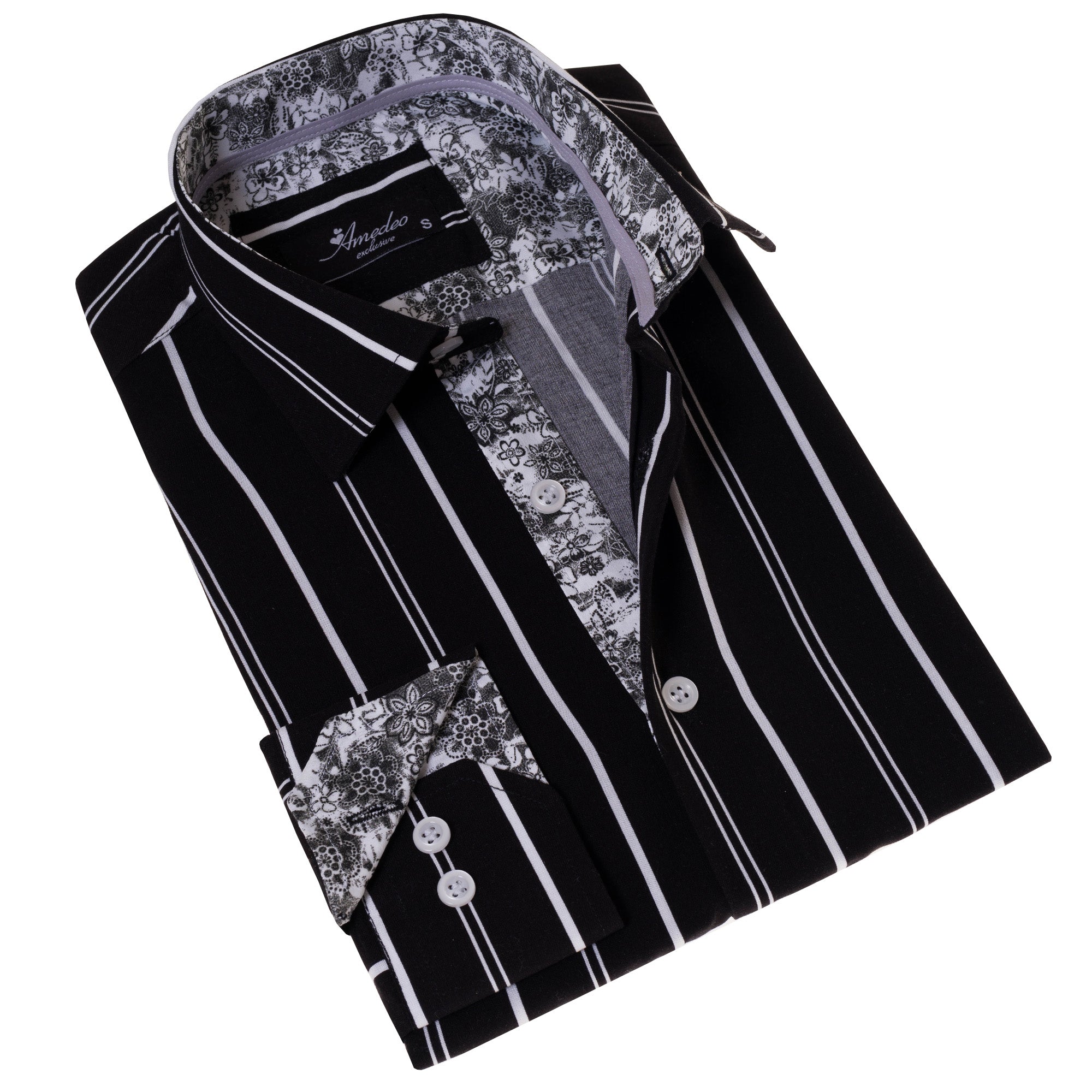 Black Striped Men’s Slim Fit Designer French Cuff Shirt – Tailored Cotton