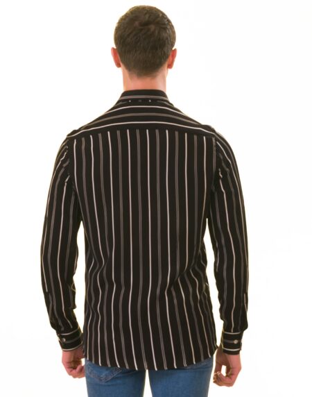 Black Striped Men’s Slim Fit Designer French Cuff Shirt – Tailored Cotton