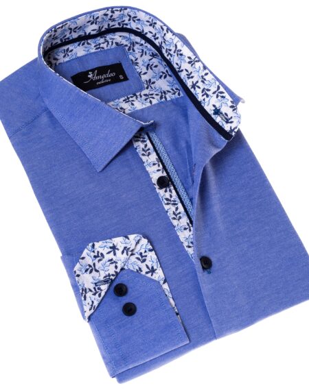 Blue Inside Floral Men’s Slim Fit Designer French Cuff Shirt – Tailored Cotton