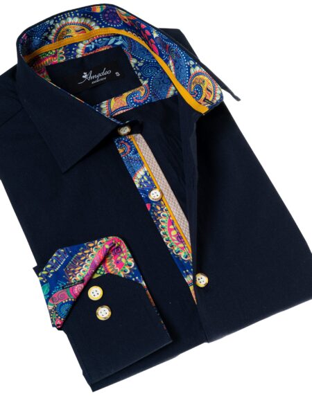 Black Inside Purple Men’s Slim Fit Designer French Cuff Shirt – Tailored Cotton