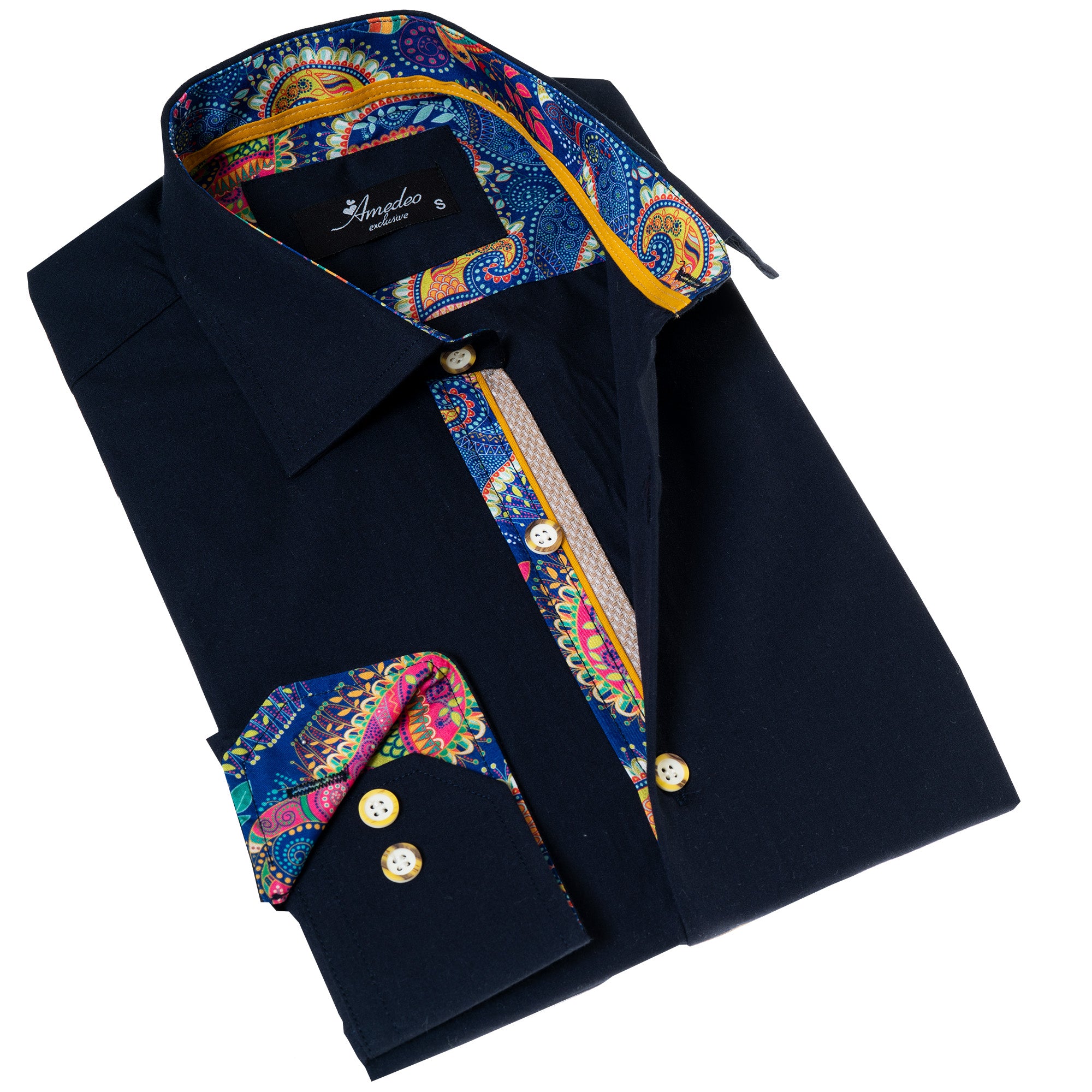 Black Inside Purple Men’s Slim Fit Designer French Cuff Shirt – Tailored Cotton